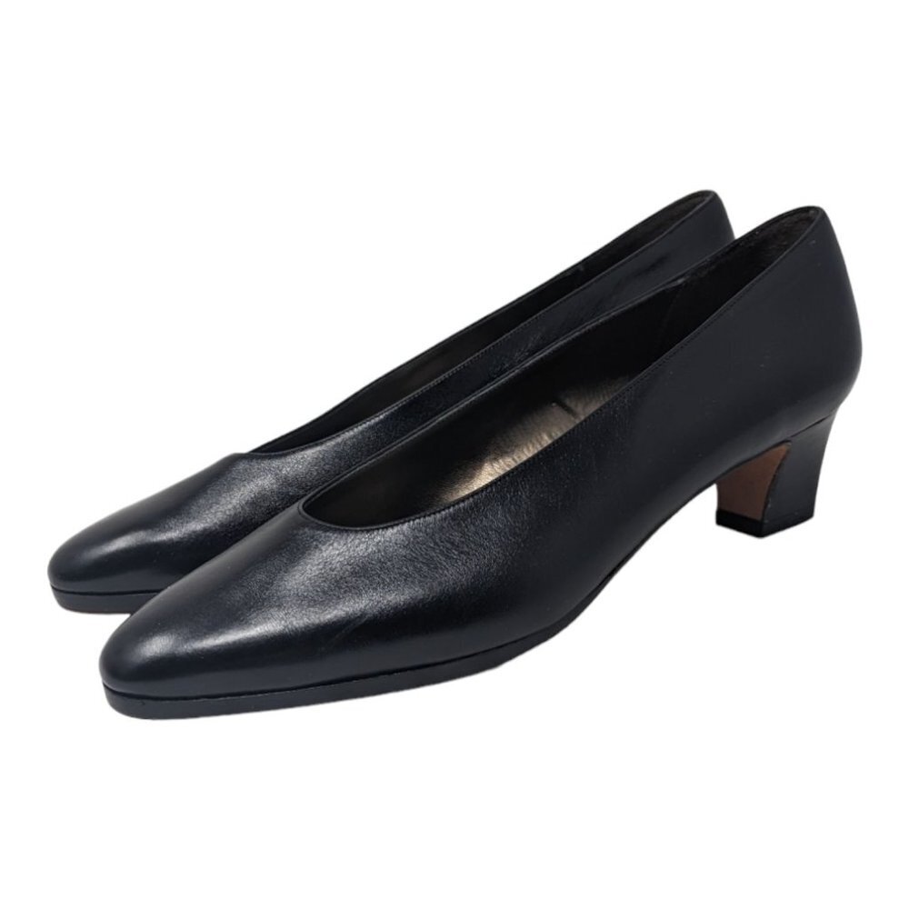Vintage Paloma Womens Shoes Black Leather Low Heel Pump Slip On Size 8N ITALY